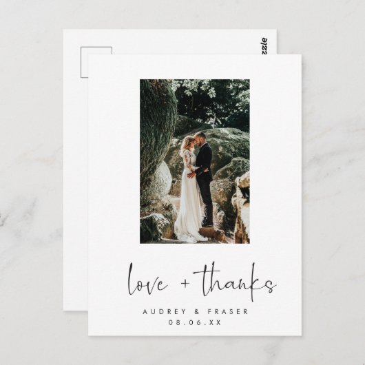 Carte Postale Love and Thanks Script Mariage Photo Merci (Devant / Derrière)