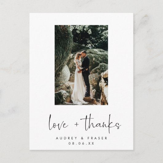Carte Postale Love and Thanks Script Mariage Photo Merci (Devant)