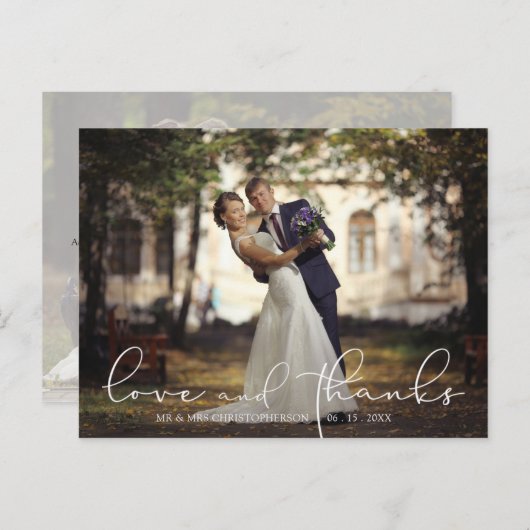 Carte Postale Love and Thanks Script Two Mariage photo (Devant / Derrière)