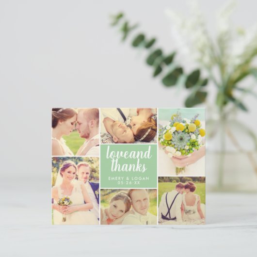 Carte Postale Love and Thanks Spring Green Mariage Photo Collage (Debout devant)