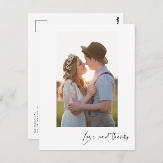 Carte Postale Love and Thanks Vertical Photo Merci Postcard (Devant / Derrière)