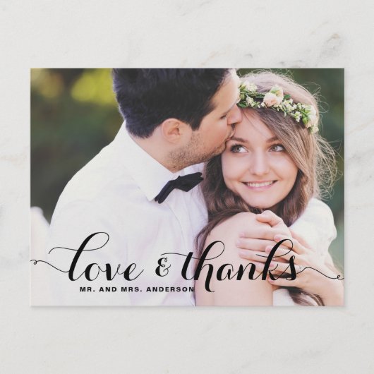Carte Postale Love and Thanks Whimsical Script Photo Mariage (Devant)