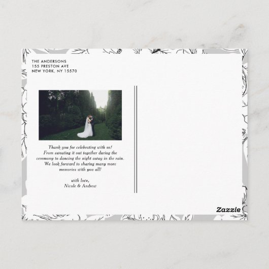 Carte Postale Love and Thanks Whimsical Script Photo Mariage (Dos)