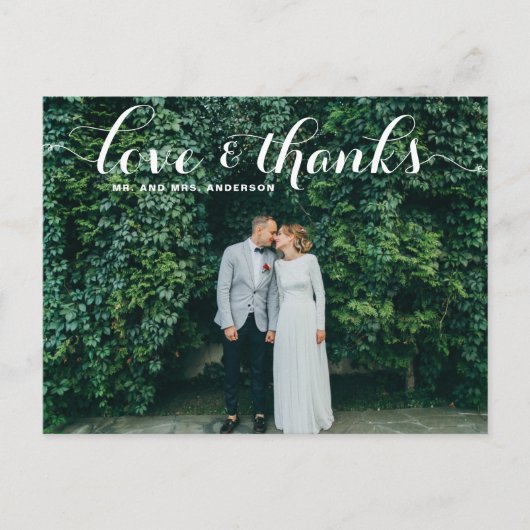Carte Postale Love and Thanks Whimsical Script Photo Mariage (Devant)