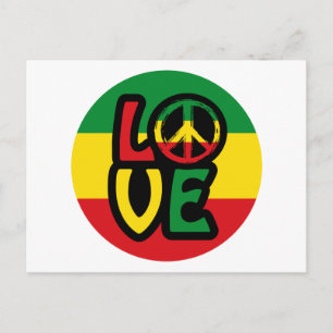 Carte Postale LOVE avec symbole de paix, style reggae