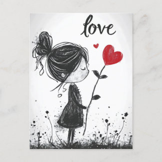Carte Postale Love Bloom : Girl Heart Flower Valentine's postcar