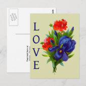 Carte Postale Love Blue Iris Flower Bouquet (Devant / Derrière)