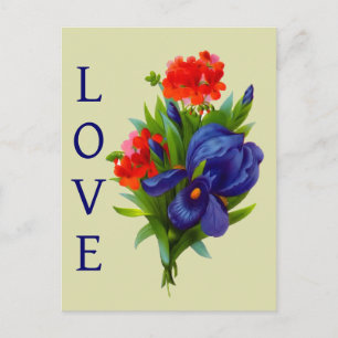 Carte Postale Love Blue Iris Flower Bouquet