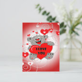 Carte Postale Love couples Teddy bear tenant un coeur (Debout devant)
