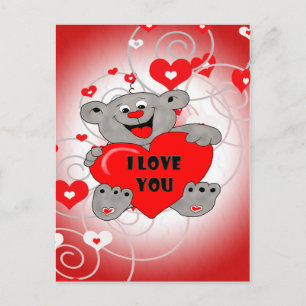 Carte Postale Love couples Teddy bear tenant un coeur