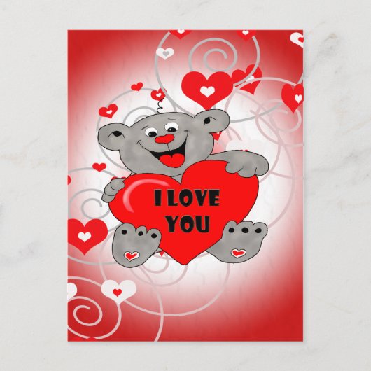 Carte Postale Love couples Teddy bear tenant un coeur (Devant)
