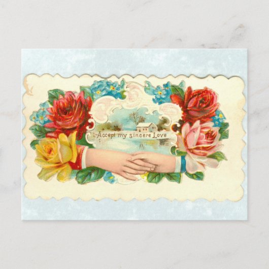 Carte Postale Love die-cut avec les mains et les roses (Devant)
