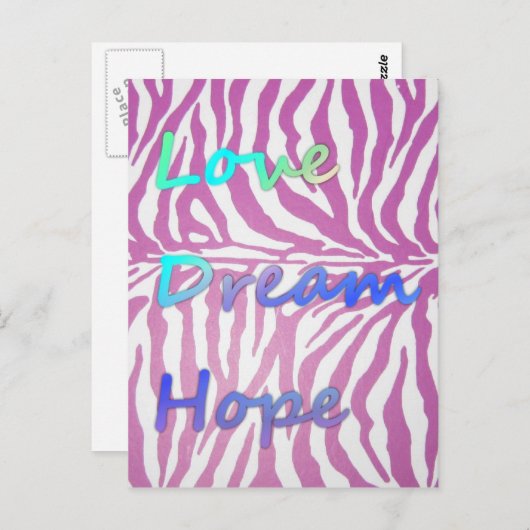 Carte postale Love, Dream, Hope Zebra Print (Devant / Derrière)