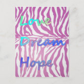Carte postale Love, Dream, Hope Zebra Print (Devant)