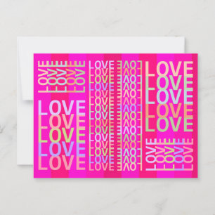 Carte Postale "LOVE" Élégant Moderne Coloré sur Fond Rose Chaud