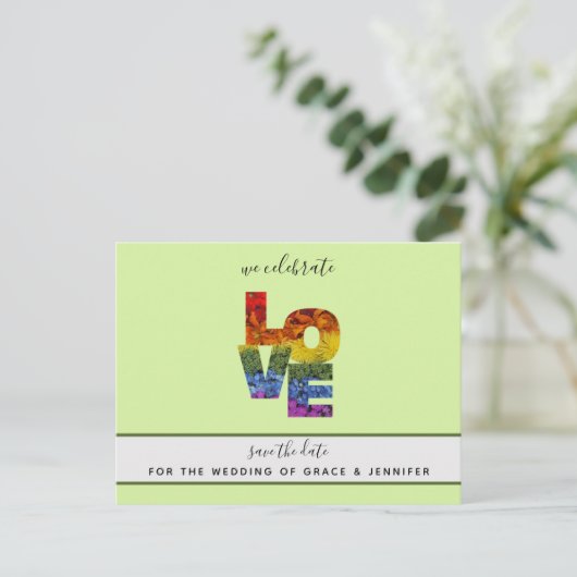 Carte Postale LOVE Green Thème Même-Sexe Mariage Enregistrer la (Debout devant)