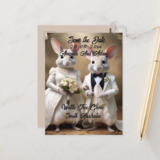 Carte Postale "Love Hops Down Under : A Bilby Mariage Celebratio (Devant/Arrière en situation)
