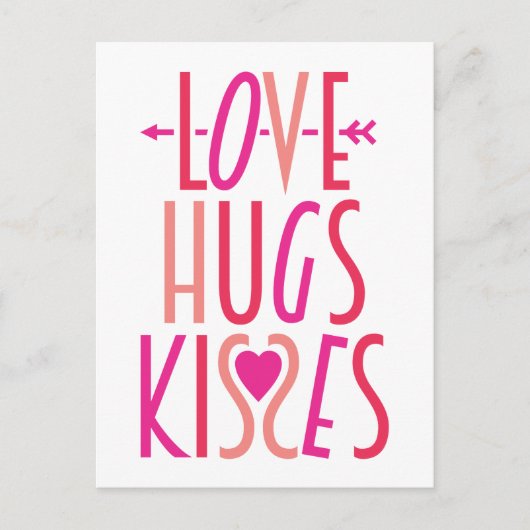 Carte Postale Love Hugs Kisses Cute Valentine's Day (Devant)