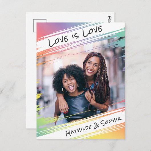 Carte Postale Love is Love Modern Rainbow Ajouter votre photo et (Devant / Derrière)