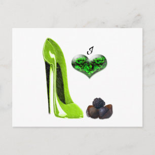 Carte Postale Love Lime Green Stiletto Chaussure et Chocolats Ar