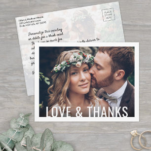 Carte Postale Love & Merci Modern Two Photo Mariage Merci