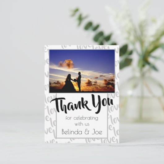 Carte Postale Love Modern Script Typographie Merci (Debout devant)