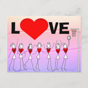 Carte Postale Love Netball Positions Stick Figures et Coeur