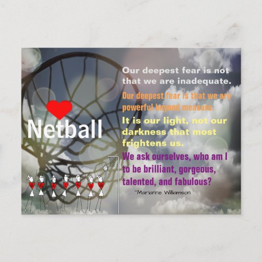 Carte Postale Love Netball Thème et Citation Inspirationnelle (Devant)