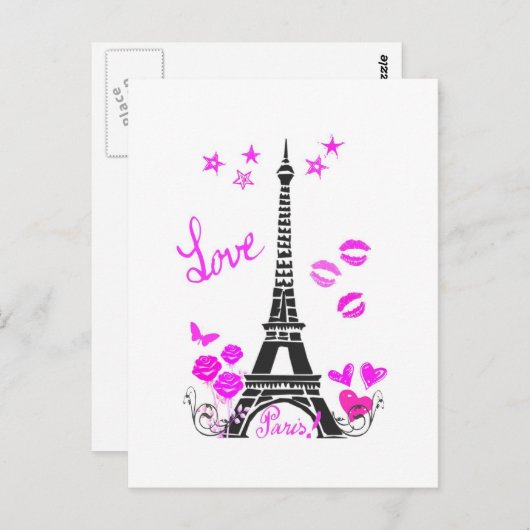 CARTE POSTALE LOVE PARIS EIFFEL TOUR IMPRIMER (Devant / Derrière)