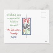 Carte postale Love Peace & Joy Holiday (Dos)