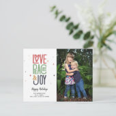 Carte Postale Love Peace Joy Typographie moderne 2 Photo Holiday (Debout devant)