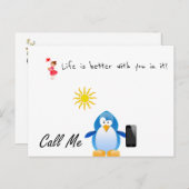 Carte postale Love Penguin Appelez-moi, La vie est (Devant / Derrière)