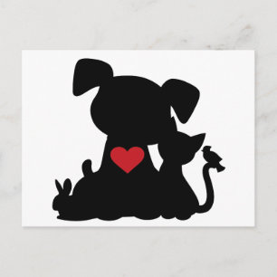 Carte postale Love Puppy et Kitten Silhouette