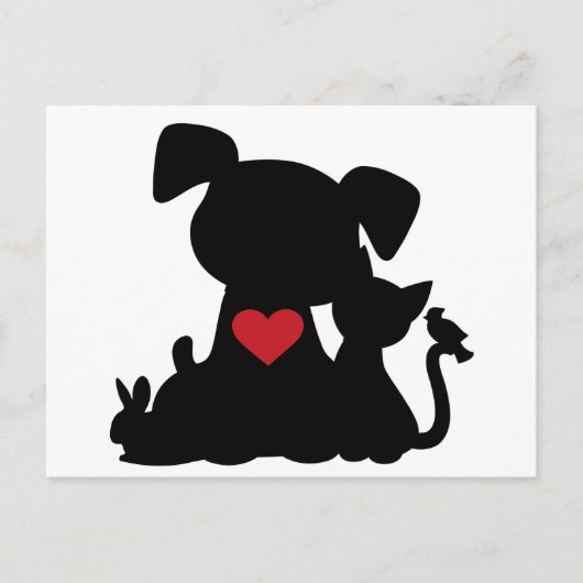 Carte postale Love Puppy et Kitten Silhouette (Devant)