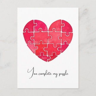 Carte Postale Love puzzle solved, red puzzle heart