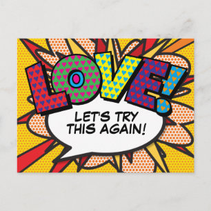 Carte Postale LOVE reporté changement de date Comic Book Pop Art