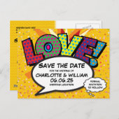 Carte Postale LOVE Save the Date Fun Retro Comic Book Pop Art (Devant / Derrière)