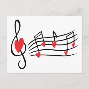CARTE POSTALE LOVE SONG MUSIC NOTES CUTE RED BLACK AMIS BLANC