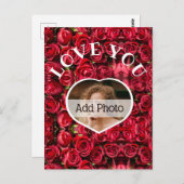 Carte Postale Love You Heart Photo Red Roses Modern Script migno (Devant / Derrière)