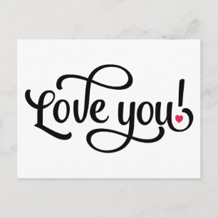 Carte Postale Love You Rouge Et Blanc - Mariage Fiançailles