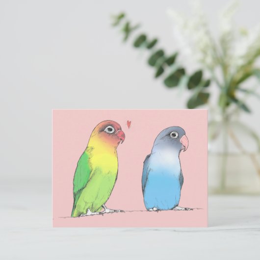 Carte postale Lovebirds d'une couleur différente (Debout devant)