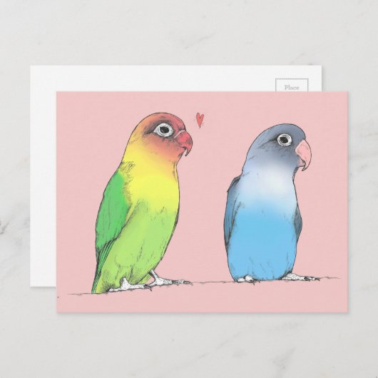 Carte postale Lovebirds d'une couleur différente (Devant / Derrière)