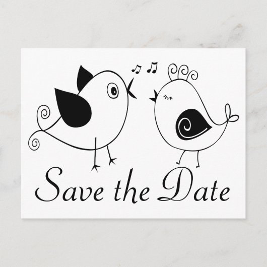 Carte Postale Lovebirds Noir Blanc Mariage Enregistrer La Date (Devant)