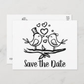 Carte Postale Lovebirds Noir Blanc Mariage Enregistrer La Date (Devant / Derrière)