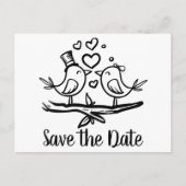 Carte Postale Lovebirds Noir Blanc Mariage Enregistrer La Date (Devant)