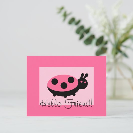 Carte postale Lovely Ladybug "Hello Friend" (Debout devant)