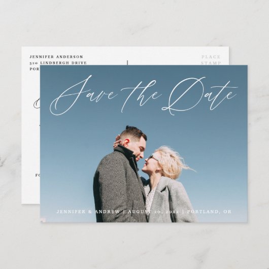Carte Postale Lovely Script | Save the Date Photo Announcement (Devant / Derrière)