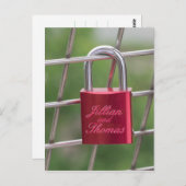 Carte Postale Lovers Padlock Spécialisé Red Calligraphic Texte (Devant / Derrière)