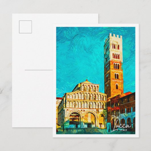 Carte Postale Lucca Italie Belle Peinture Paint Ville (Devant / Derrière)