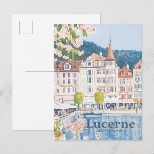 Carte Postale Lucerne Suisse Aquarelle Peinture Voyage (Devant / Derrière)